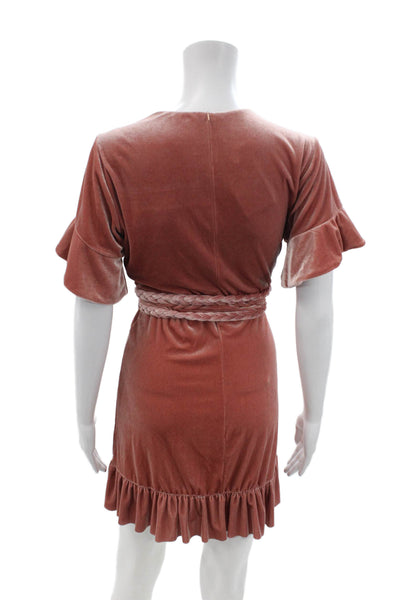 Misa Women Wrap Mini Dress Brown V-Neck Short Sleeve 100% Viscose Size XS