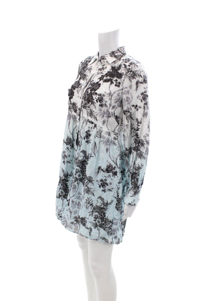 Anthropologie Womens Black Floral Cotton Long Sleeve Shirt Dress Size 2