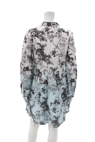 Anthropologie Womens Black Floral Cotton Long Sleeve Shirt Dress Size 2