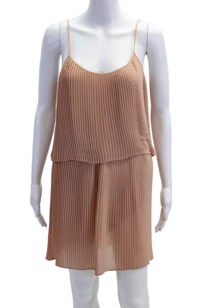 Parker Women Slip Dress Beige Sleeveless Round Neck Mini 100% Polyester Size M