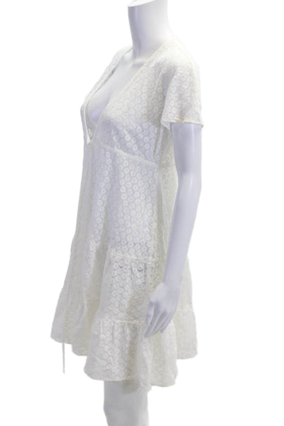 Shoshanna Women White Floral V-Neck Short Sleeve Cover-up Drawstring Size S