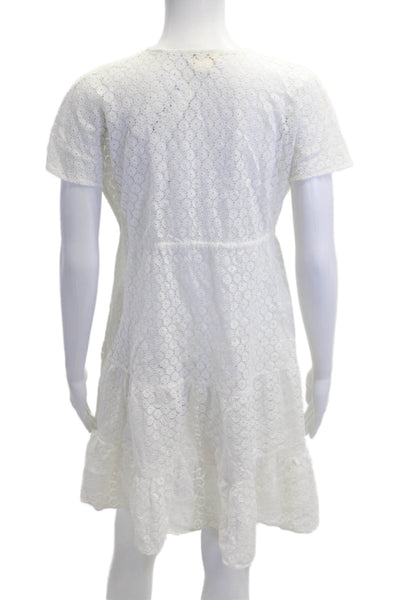 Shoshanna Women White Floral V-Neck Short Sleeve Cover-up Drawstring Size S