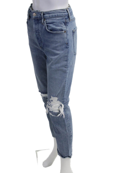 Agolde Unisex Cropped Straight High Rise Jeans Blue Button Closure Size 27
