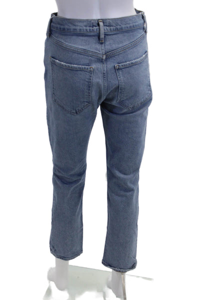 Agolde Unisex Cropped Straight High Rise Jeans Blue Button Closure Size 27