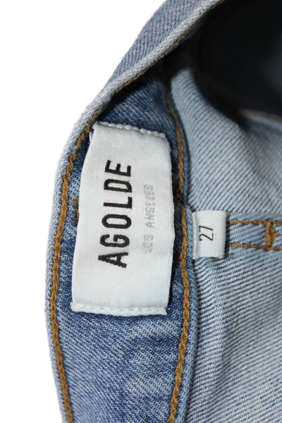 Agolde Unisex Cropped Straight High Rise Jeans Blue Button Closure Size 27