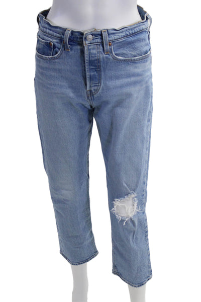 Levis Women Cropped Straight Jeans Light Blue High Rise 24 Inseam Size 27