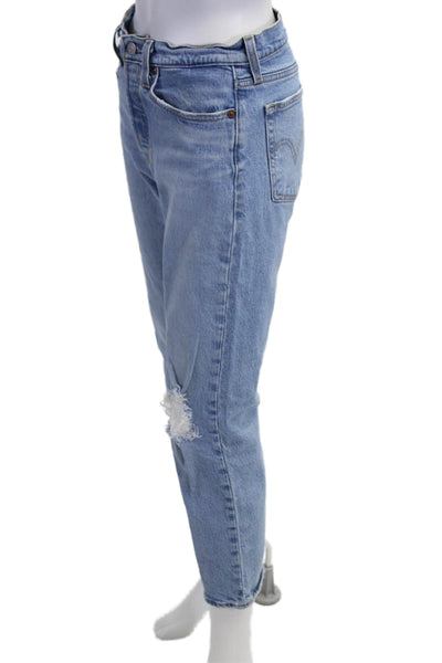 Levis Women Cropped Straight Jeans Light Blue High Rise 24 Inseam Size 27