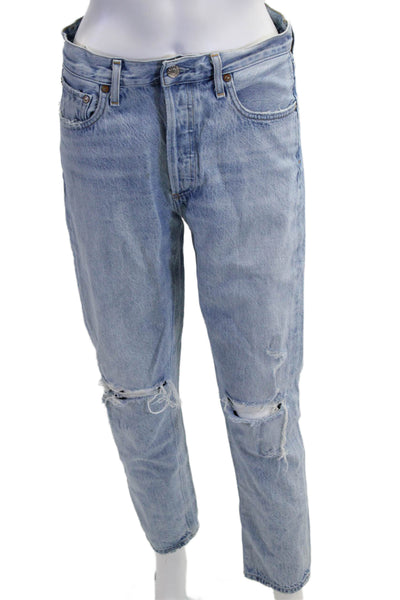 Agolde Unisex Straight Tapered Jeans Light Blue High Rise 26in Size 28