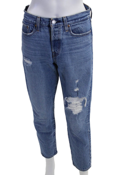 Levis Women Ankle Cropped Mom Jeans Blue High Rise Size 27