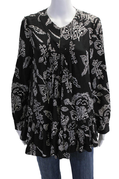 Thakoon Addition Womens Black Floral V-Neck Long Sleeve Tunic Size 4
