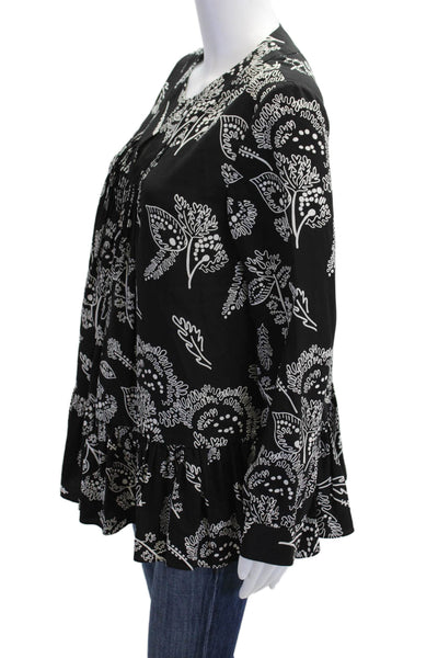 Thakoon Addition Womens Black Floral V-Neck Long Sleeve Tunic Size 4