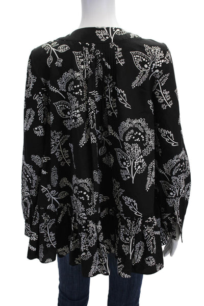 Thakoon Addition Womens Black Floral V-Neck Long Sleeve Tunic Size 4