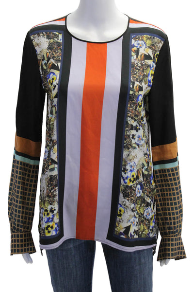 Clover Canyon Women Tunic Black Long Sleeve Floral Geometric Striped Size S