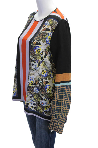 Clover Canyon Women Tunic Black Long Sleeve Floral Geometric Striped Size S