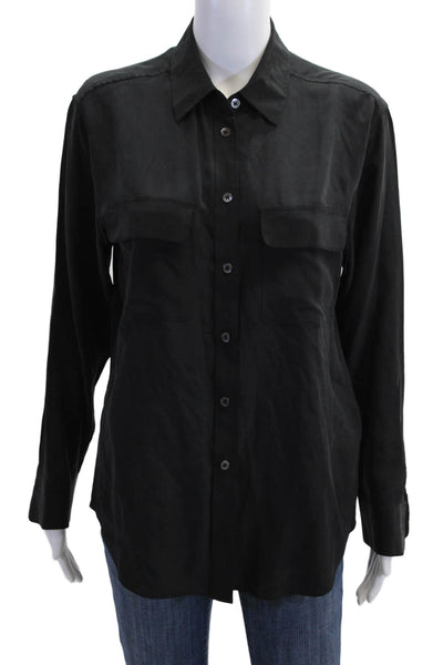 Equipment Femme Women Silk Collared Button Up Long Sleeve Black Basic Size XS