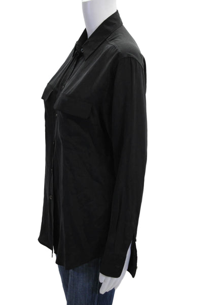 Equipment Femme Women Silk Collared Button Up Long Sleeve Black Basic Size XS