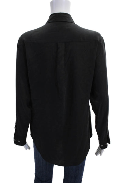 Equipment Femme Women Silk Collared Button Up Long Sleeve Black Basic Size XS