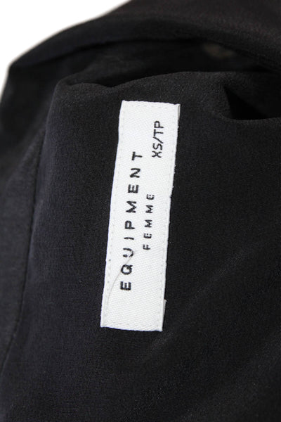 Equipment Femme Women Silk Collared Button Up Long Sleeve Black Basic Size XS