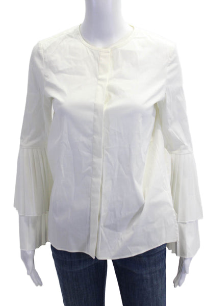 Lafayette 148 New York Womens White Long Sleeve Blouse Cotton Size 0P