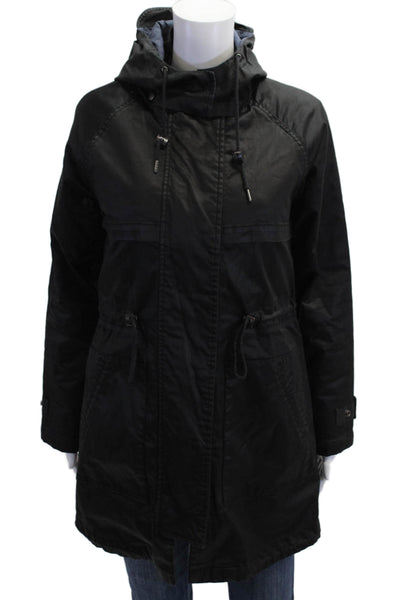 Current/Elliott Womens Black Parka Anorak High Neck Drawstring Cotton Size 0
