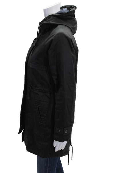 Current/Elliott Womens Black Parka Anorak High Neck Drawstring Cotton Size 0