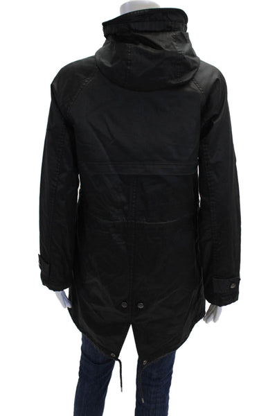 Current/Elliott Womens Black Parka Anorak High Neck Drawstring Cotton Size 0