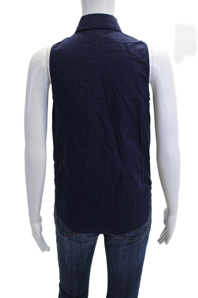 Equipment Femme Women Collared Sleeveless Button Up Cotton Tank DarkBlue Size XS