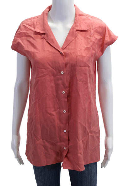 Steven Alan Women Collared Short Sleeve Button-Up Top Pink Cupro Cotton Size M