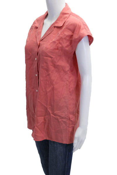 Steven Alan Women Collared Short Sleeve Button-Up Top Pink Cupro Cotton Size M