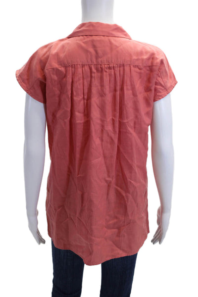 Steven Alan Women Collared Short Sleeve Button-Up Top Pink Cupro Cotton Size M