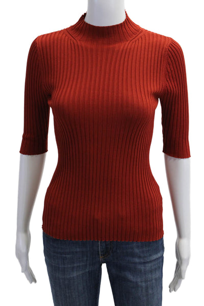 Veronika Maine Women Basic Red Striped Mock Neck Long Sleeve Top Size S