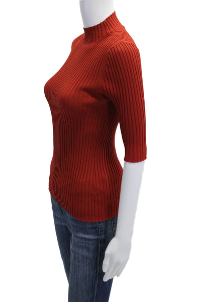 Veronika Maine Women Basic Red Striped Mock Neck Long Sleeve Top Size S