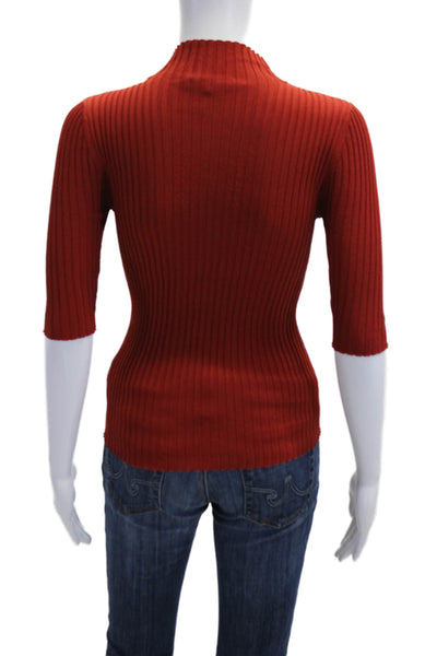 Veronika Maine Women Basic Red Striped Mock Neck Long Sleeve Top Size S