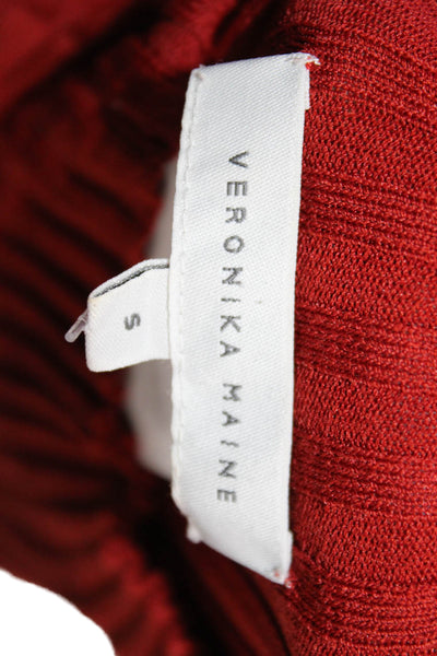 Veronika Maine Women Basic Red Striped Mock Neck Long Sleeve Top Size S