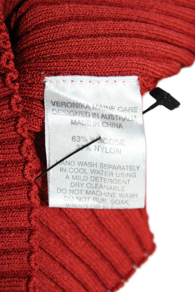 Veronika Maine Women Basic Red Striped Mock Neck Long Sleeve Top Size S