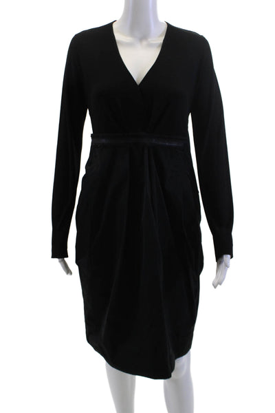 Lida Baday Womens Sheath Dress Black V Neck Long Sleeve Size 8