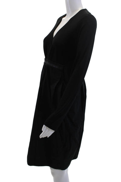 Lida Baday Womens Sheath Dress Black V Neck Long Sleeve Size 8