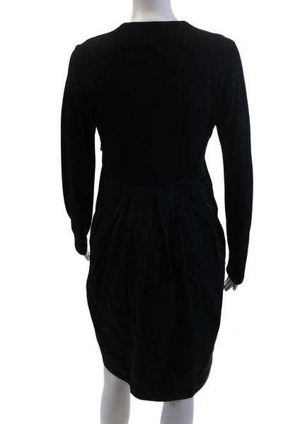 Lida Baday Womens Sheath Dress Black V Neck Long Sleeve Size 8