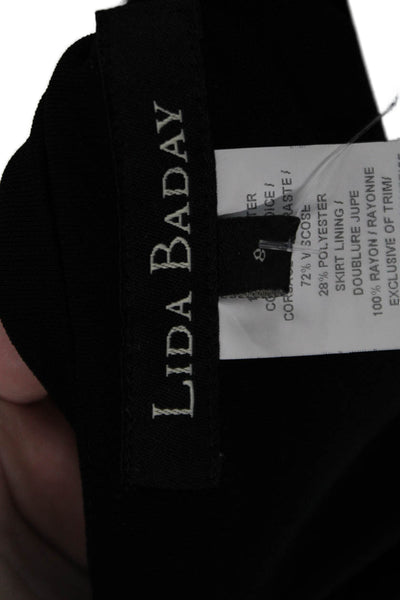 Lida Baday Womens Sheath Dress Black V Neck Long Sleeve Size 8