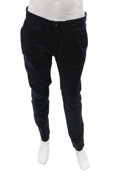 Zara Man Mens Chino Pants Dark Blue Cotton Blend Button Solid Size 32