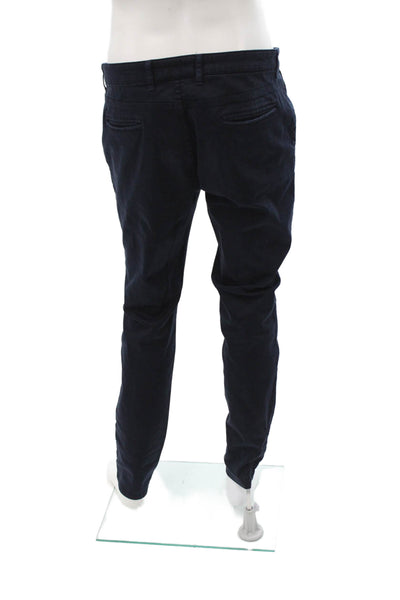 Zara Man Mens Chino Pants Dark Blue Cotton Blend Button Solid Size 32