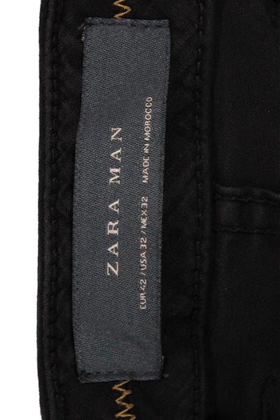 Zara Man Mens Chino Pants Dark Blue Cotton Blend Button Solid Size 32