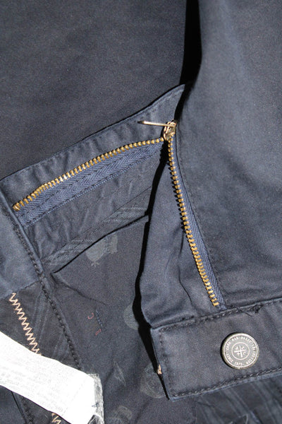 Zara Man Mens Chino Pants Dark Blue Cotton Blend Button Solid Size 32