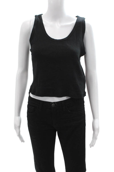 Amo Women Sleeveless Cropped Tank Black Cotton Round Neck 90s Size L