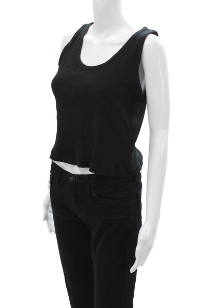 Amo Women Sleeveless Cropped Tank Black Cotton Round Neck 90s Size L