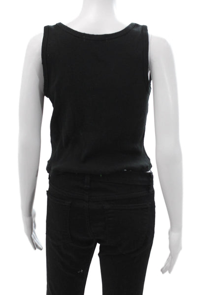 Amo Women Sleeveless Cropped Tank Black Cotton Round Neck 90s Size L