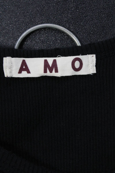 Amo Women Sleeveless Cropped Tank Black Cotton Round Neck 90s Size L