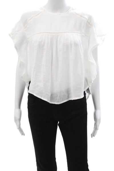 Faithfull The Brand Womens White Rayon Crewneck Short Sleeve Blouse Size S