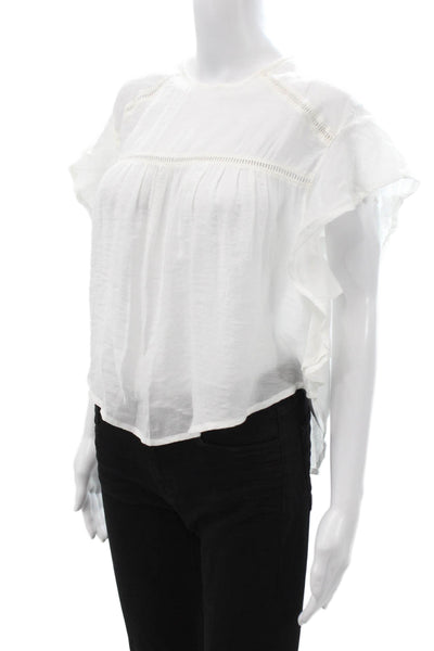 Faithfull The Brand Womens White Rayon Crewneck Short Sleeve Blouse Size S
