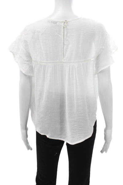 Faithfull The Brand Womens White Rayon Crewneck Short Sleeve Blouse Size S